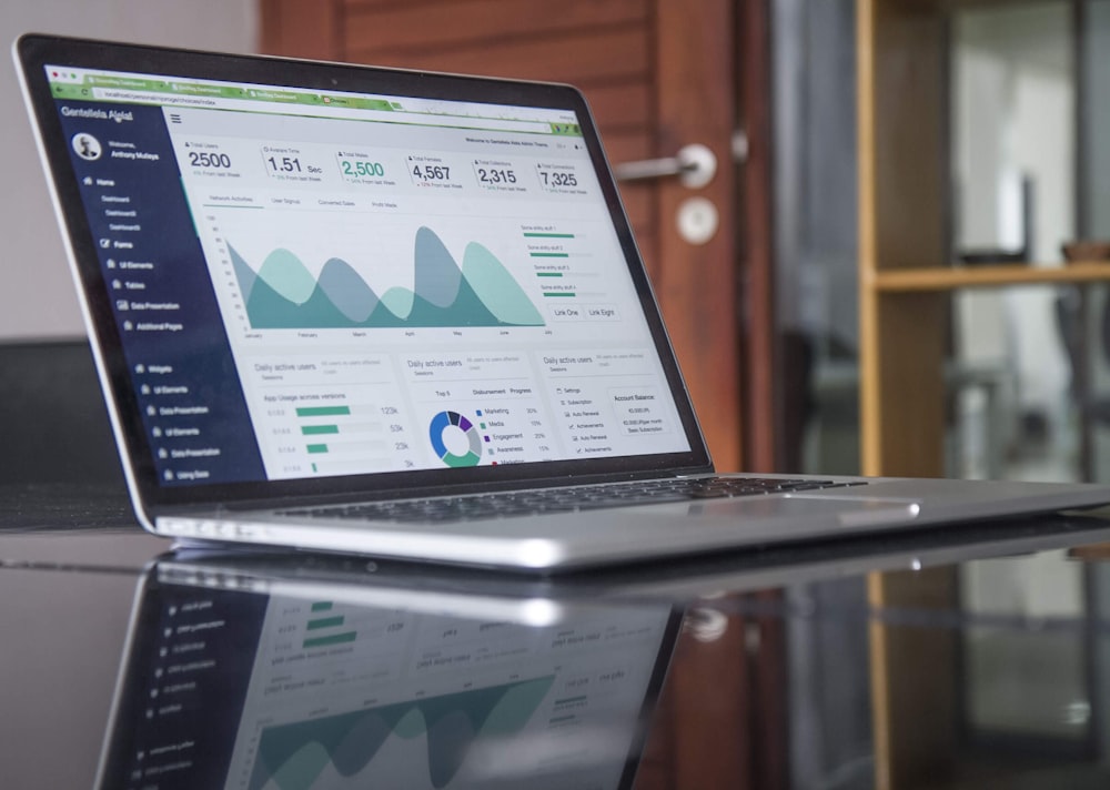 Data analytics charts and graphs displayed on a laptop screen